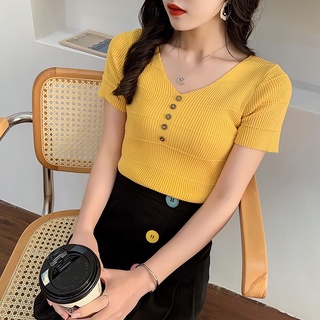 Áo len tăm cộc tay đính cúc ngực (Video+Ảnh thật)