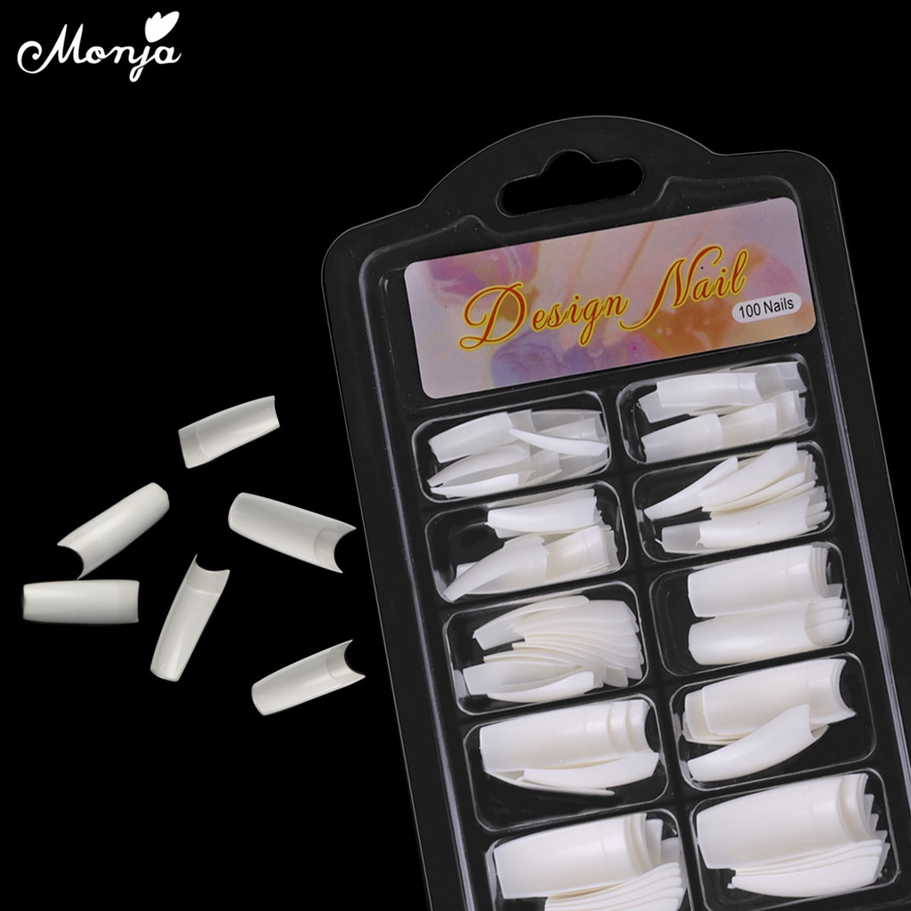 [Hàng mới về] Hộp 100 móng tay giả MONJA màu trắng trong suốt hỗ trợ nối dài móng tay