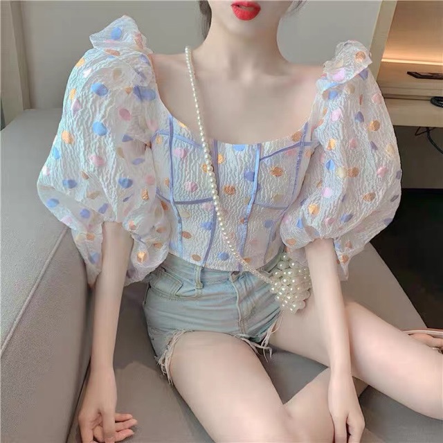 Áo châm bi cột nơ sau