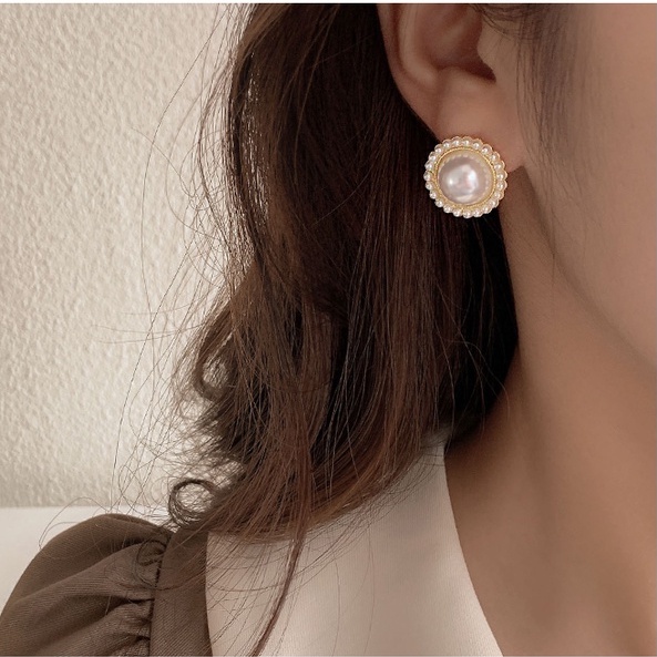 Bông tai mạ bạc 925 đính hạt ngọc trai giản đơn sành điệu