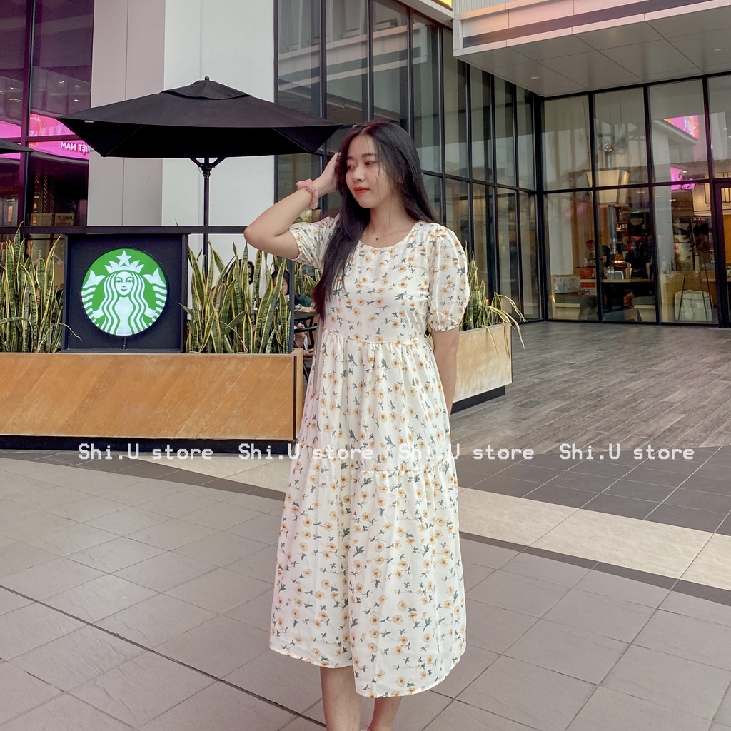 Váy hoa nhí babydoll tay bồng dáng dài 2 lớp chất voan mềm mịn đầm hoa xoè Ulzzang 2 Màu xinh xắn