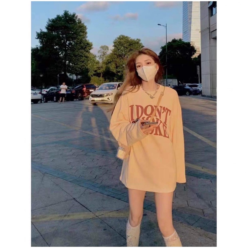 Áo SWeater Nỉ bông Dáng Rộng In Chữ I Don`t Smoke [FREESHIP] Áo Nỉ Nữ Cổ Tròn