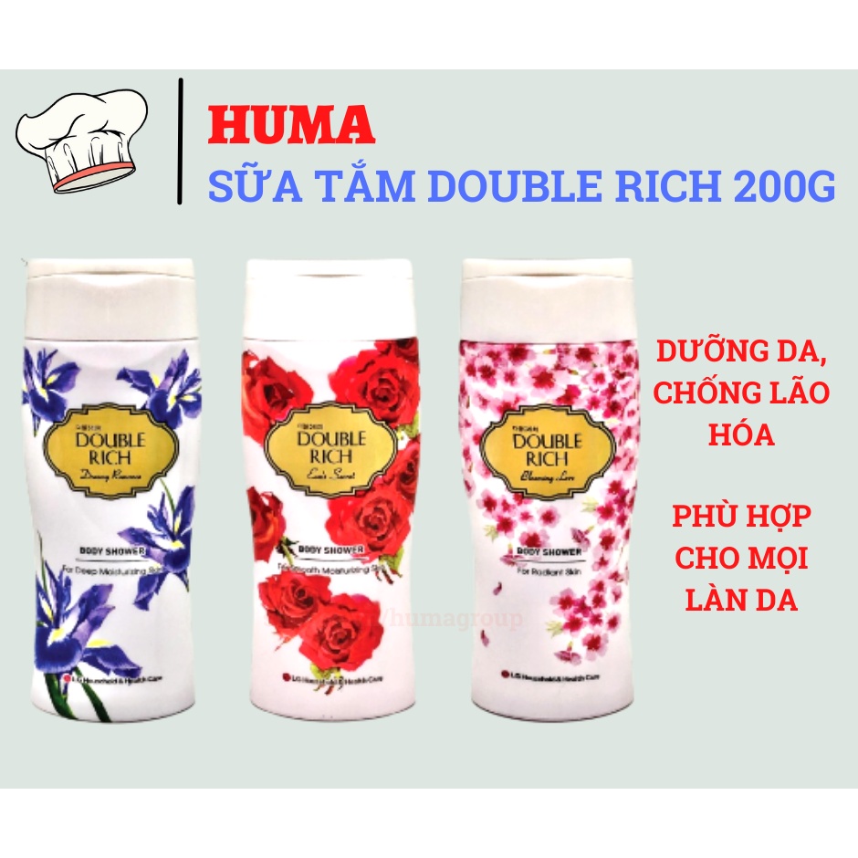 Sữa Tắm Hương Nước Hoa Thơm Double Rich Hàn Quốc Hoa Hồng - Iris - Anh Đào Dưỡng Da Trắng Sáng 200g/550g
