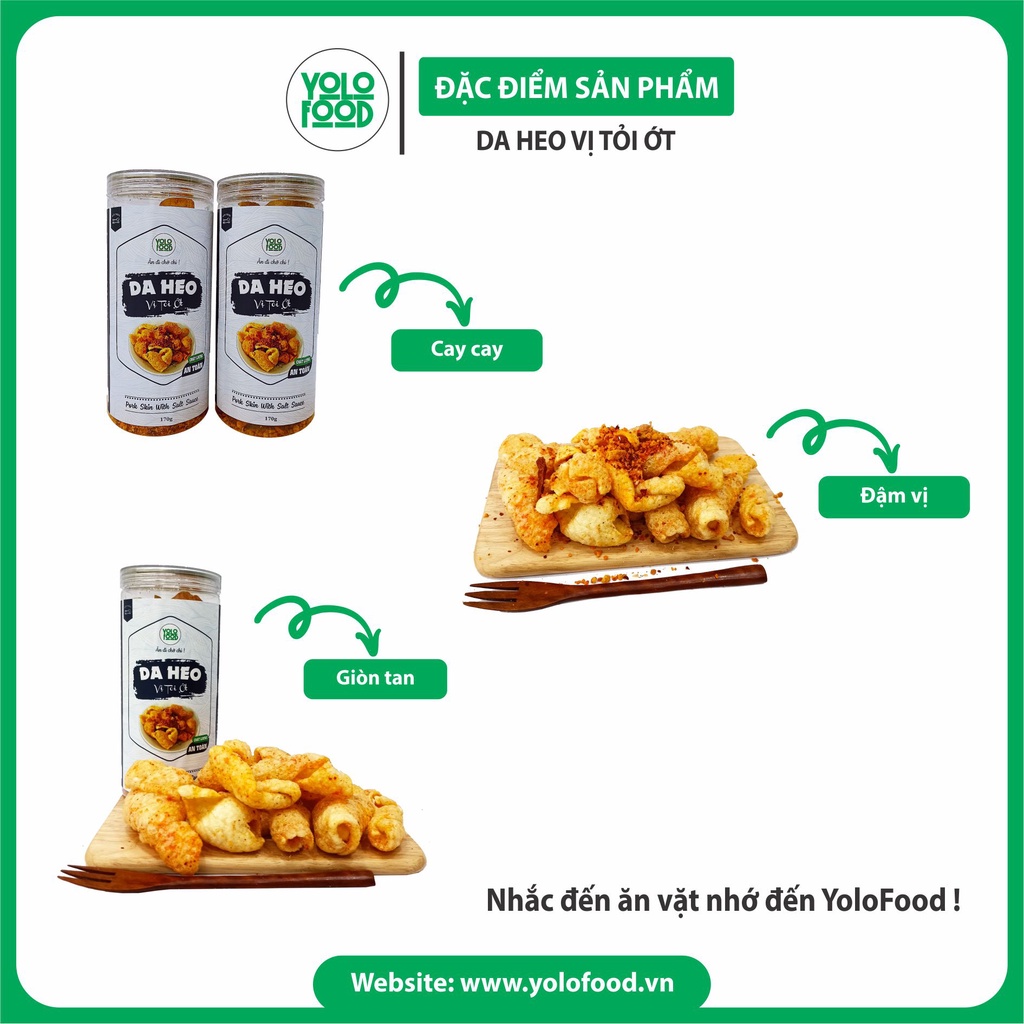 Da heo tỏi ớt 170g YOLOFOOD đồ ăn vặt, ngon, chất lượng, da heo cháy tỏi chiên giòn, cay cay giòn rụm đóng hộp atvstp