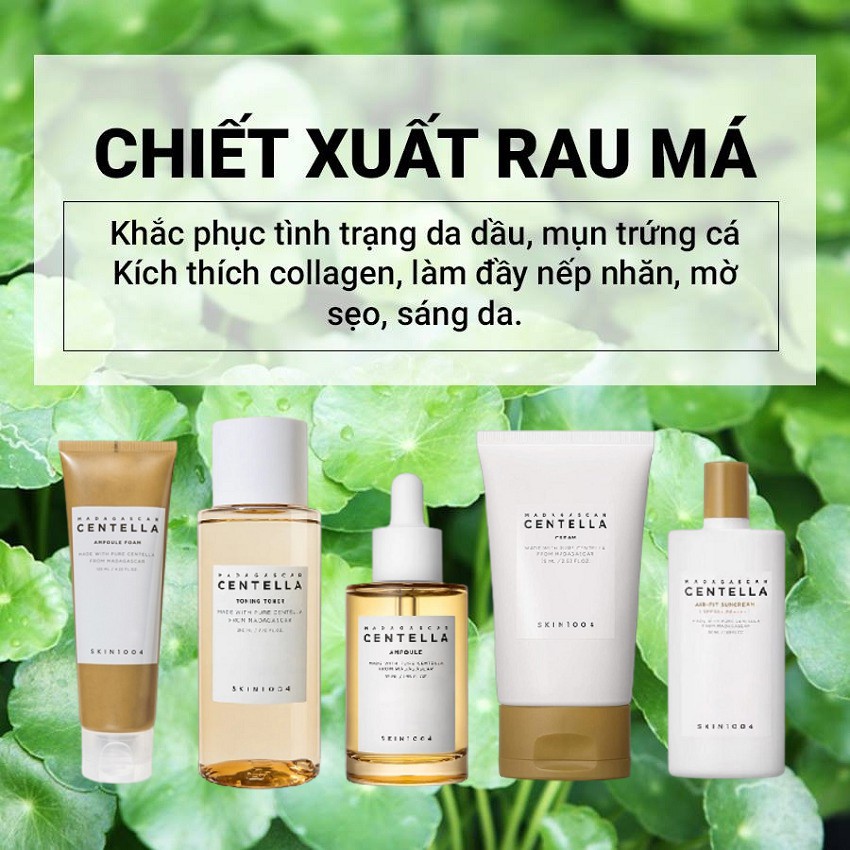 Bộ mỹ phẩm dưỡng da rau má cho da nhạy cảm Madagascar Skin1004 sữa rửa mặt - toner -serum rau má Auth Hàn Quốc