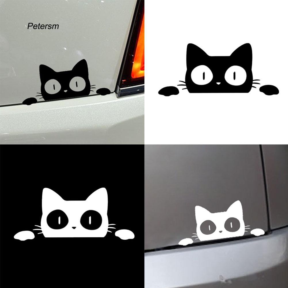 Miếng dán trang trí cửa sổ xe hơi hình con mèo bằng PET phản quang kích thước 14x6.2cm