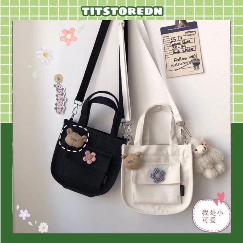 Túi đeo chéo gấu hoa ulzzang siêu cưng (có sẵn, hình thật)