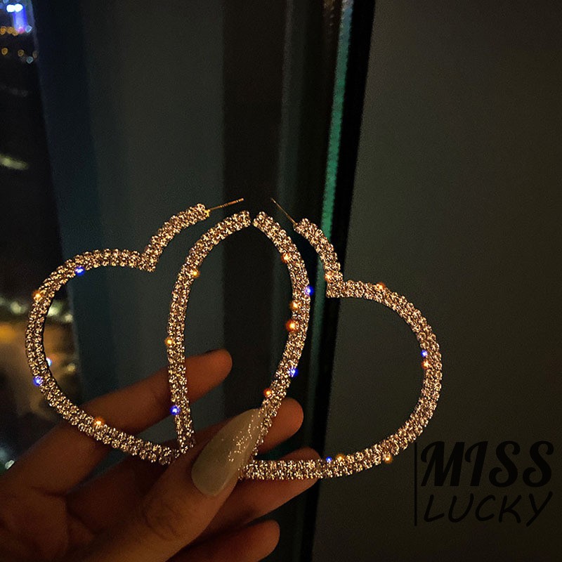 Khuyên tai hình trái tim khảm đá nhân tạo to bản sành điệu cho nữ