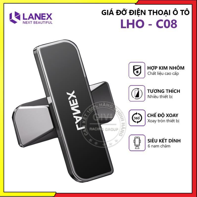 Giá đỡ điện thoại trên xe hơi LANEX LHO - C08 hợp kim nhôm cao cấp, dùng cho nhiều thiết bị