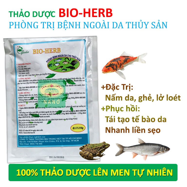 Chế phẩm Thảo Dược BIO-HERB -Xử lý ao nuôi Cá Koi, Ếch, Lươn bị bệnh nấm, lở loét ngoài da. Chiết xuất 100% Thiên Nhiên