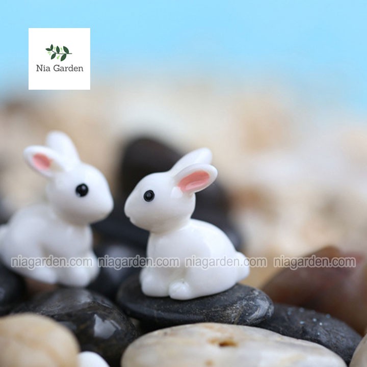 Tiểu cảnh thỏ trắng tai dài mô hình mini trang trí vườn chậu cây hồ cá terarium Nia Garden N5