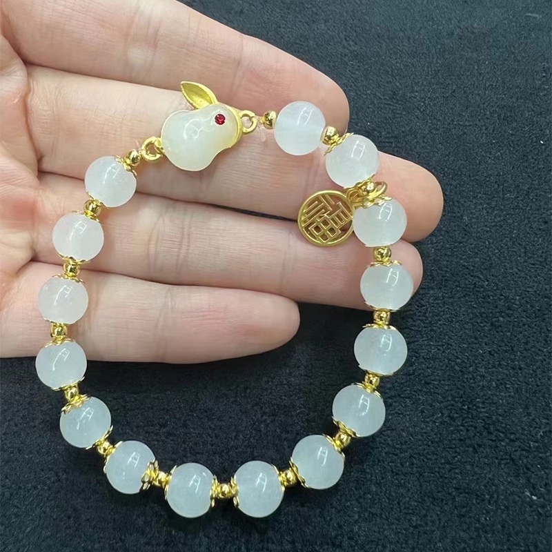 Vòng Tay Hạt Ngọc Bích Đỏ Hình Thỏ Thời Trang Cao Cấp Thích Hợp Làm Quà Tặng Valentine