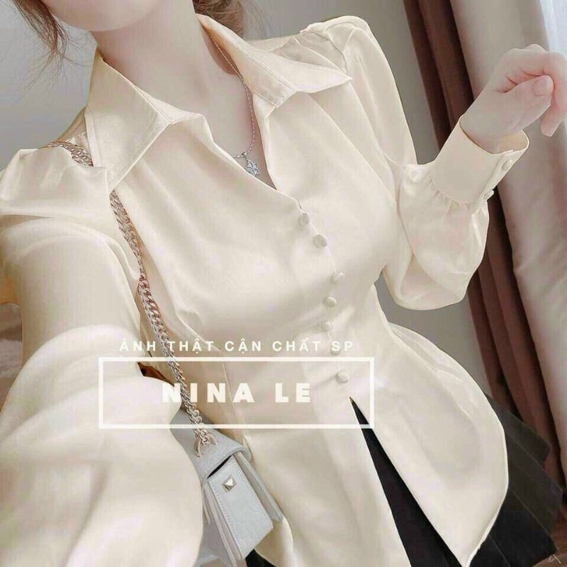 Áo sơ mi kiểu cột nơ sau lưng chất lụa satin siêu mượt