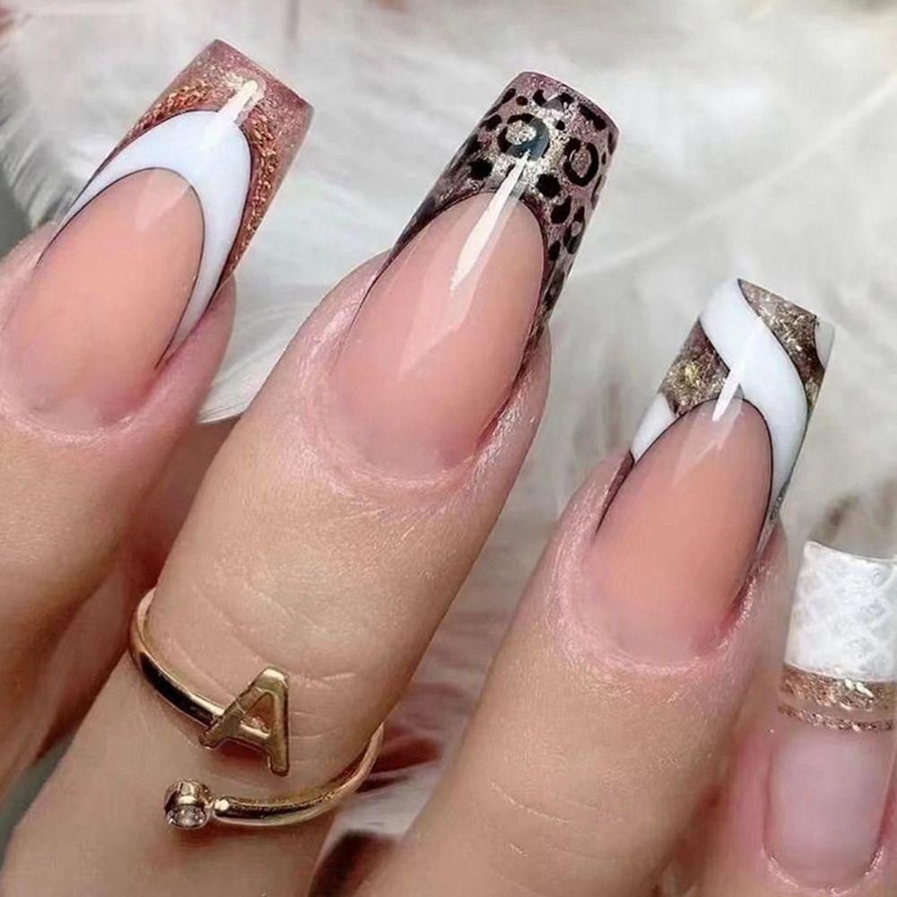 NIUYOU Hộp 24 Móng Tay Giả Che Phủ Toàn Diện Họa Tiết Bướm Lấp Lánh Có Thể Tháo Rời