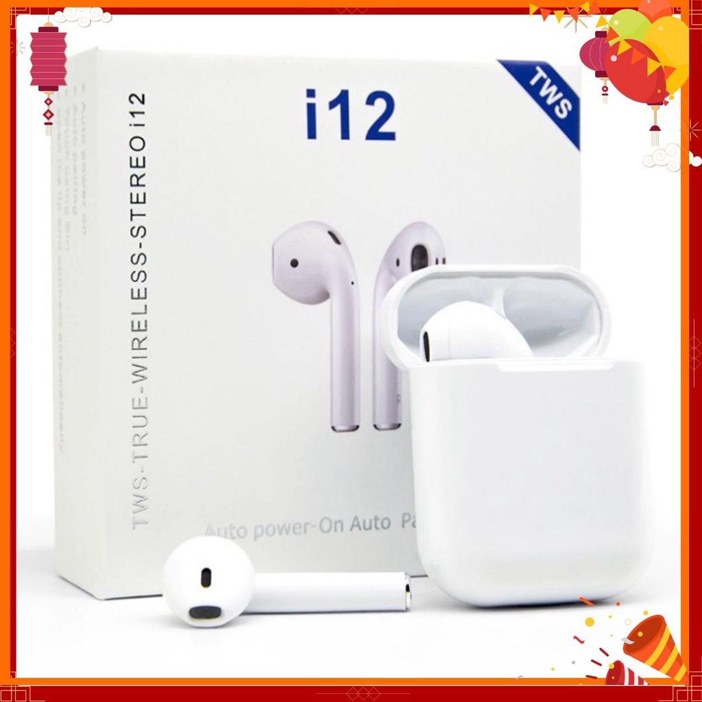 Tai Nghe Bluetooth Không Dây 5.0 i12 TWS - Cảm Biến Vân Tay, Chất Âm Êm, Trong Trẻo Thời Lương Pin Tốt, Sang Trọng