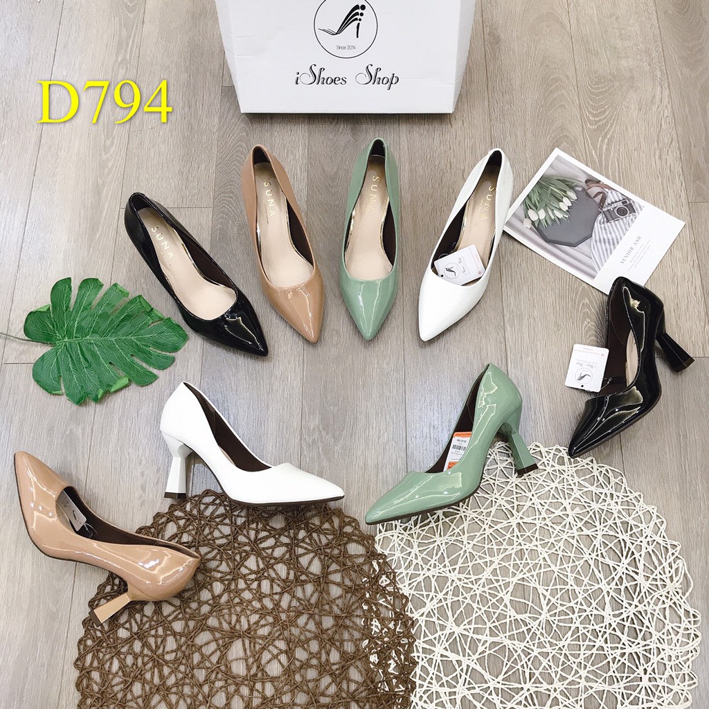 Giày cao gót nữ đế đồng hồ cát mũi nhọn 7cm - D794