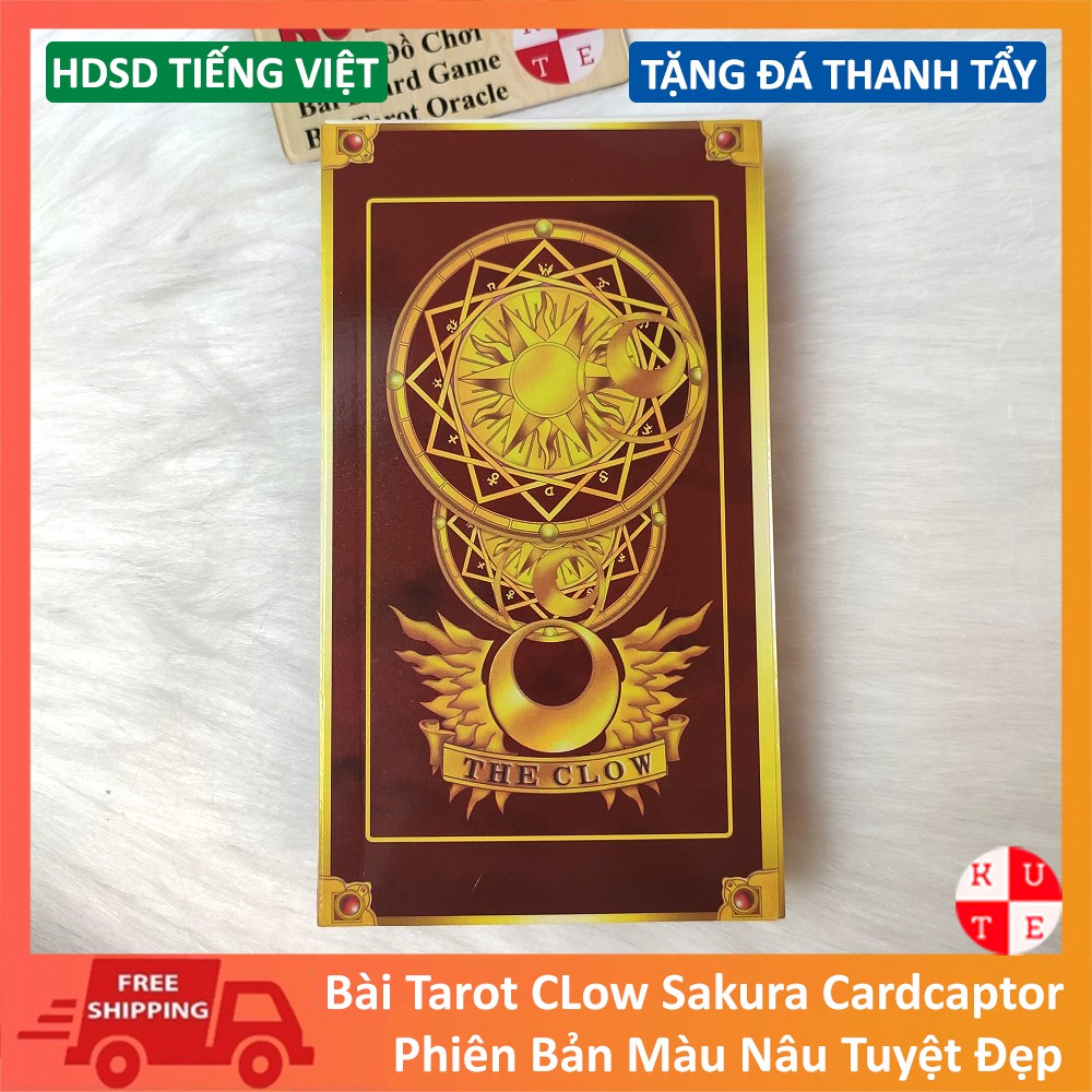 Bài Tarot Clow Sakura CardRaptor Phiên Bản Màu Nâu 56 Lá Bài Tặng Đá Thanh Tẩy Và Hướng Dẫn Tiếng Việt