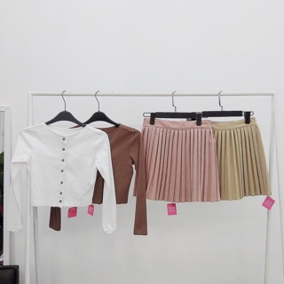 Áo croptop gài nút tay dài