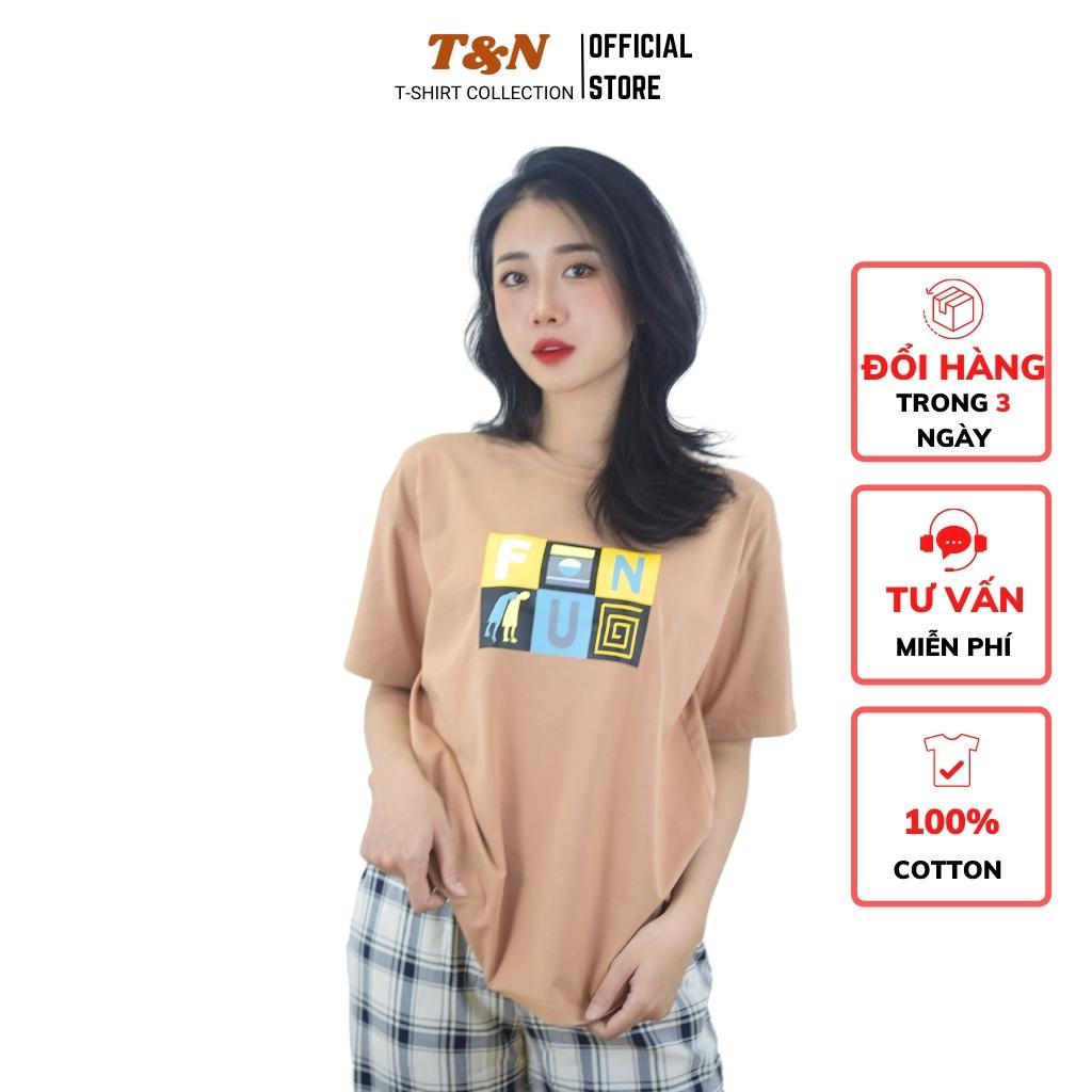 Áo thun nữ form rộng tay ngắn cổ tròn T&amp;N TSHIRT COLLECTION in hình độc đáo cá tính cá tính, vải Cotton 100%, A046651