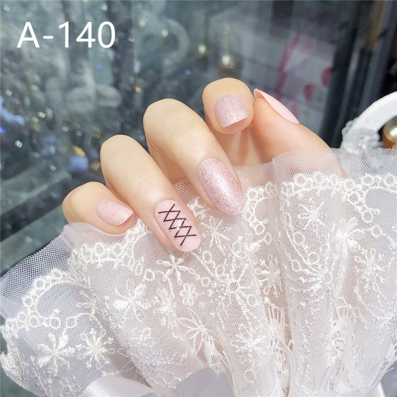 Set 24 móng tay giả khuôn bầu tròn trang trí nữ tính phong cách Nhật Bản