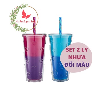 Combo 2 ly nhựa đổi màu theo nhiệt độ nước kèm ống hút 650ml Parke Lane Color Changing Tumbler - Hàng Mỹ