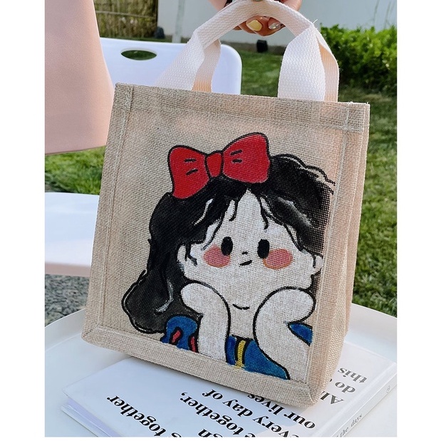 Túi cói hình vẽ họa tiết graffiti đi biển, túi cói nhỏ mini cho mẹ và bé hình trơn tự tô màu theo sở thích