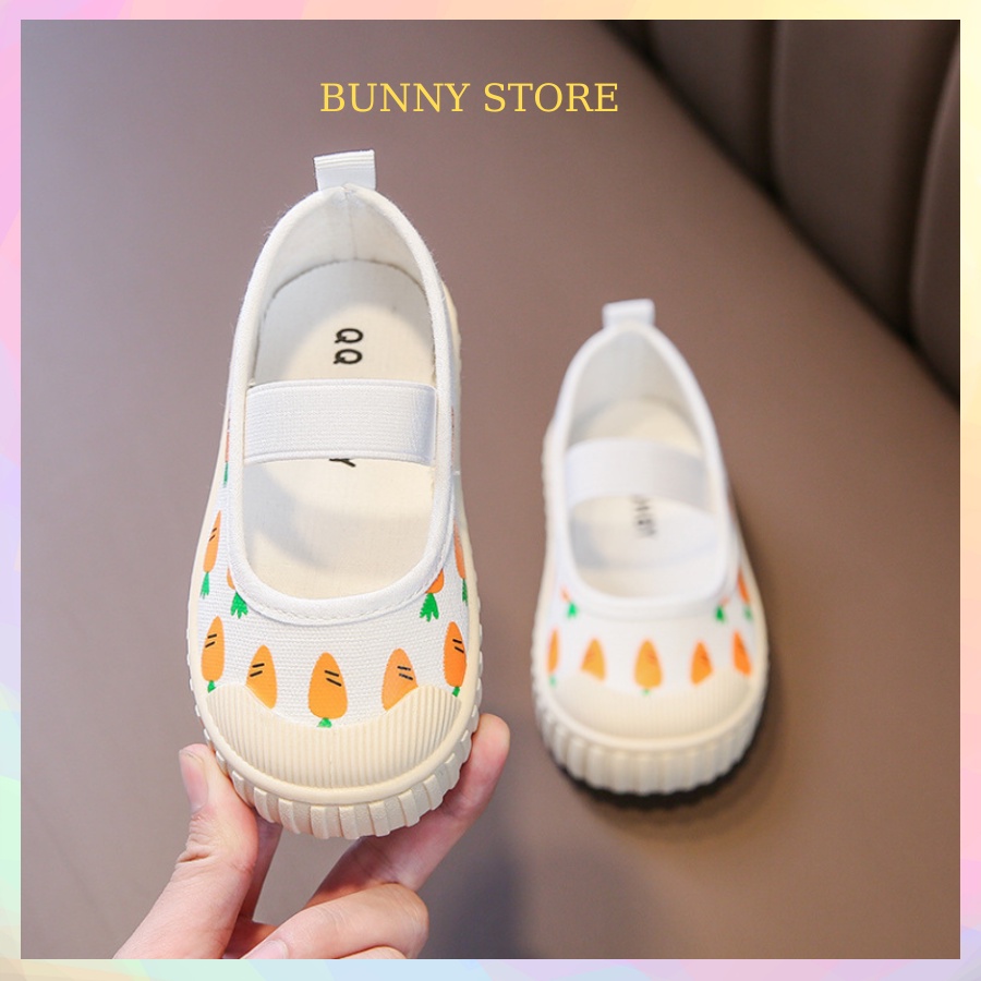 Giày vải cho bé gái canvas họa tiết hoạt hình Bunny store, giày búp bê cho bé đế mềm thoáng khí BN10
