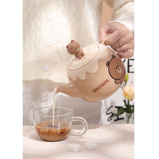 Bộ ấm pha trà và cà phê lLINE FRIENDS bằng gốm sứ chất lượng cao