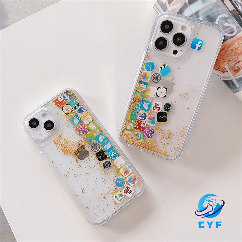 Ốp Điện Thoại Silicone Dẻo Kim Tuyến Chảy Vàng Cho Iphone14 13 12 11 Pro Max 14Plus