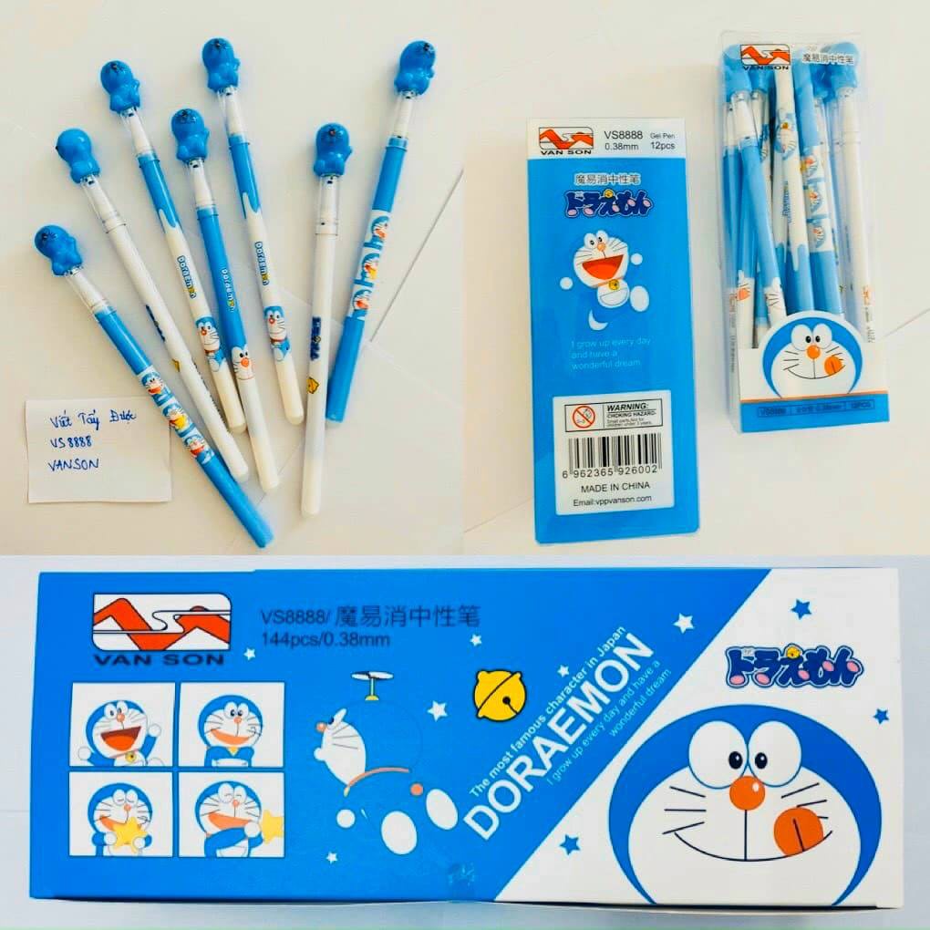 Hộp 12 Cây Viết Gel Xoá Được Doreamon Vân Sơn VS8888 Ngòi 0.5mm