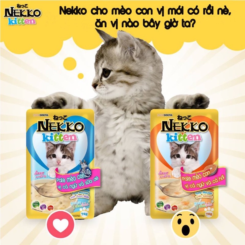 Pate NEKKO Kitten cho Mèo Con Gói 70g Đủ 12 Vị Creamy Gravy Kitten Nhập Khẩu Thái Lan