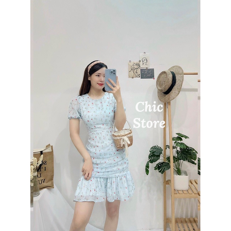 Đầm hoa nhí dáng dài vintage xếp tầng công sở, mặc đi tiệc, đi biển hè 2022 Chic.Store