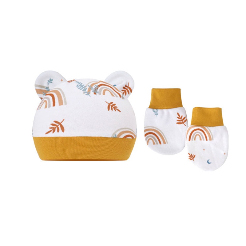 Bộ Mũ Beanie Và Găng Tay Bằng Vải Cotton Thoáng Khí Thoải Mái Kèm Tai Gấu Dành Cho Bé 0-3 - 6 Tháng Tuổi