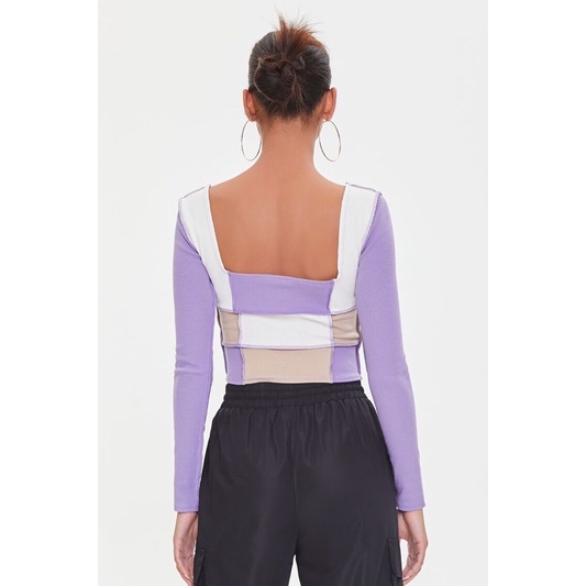 Áo tay dài F21 Ribbed Colorblock Crop Top VNXK
