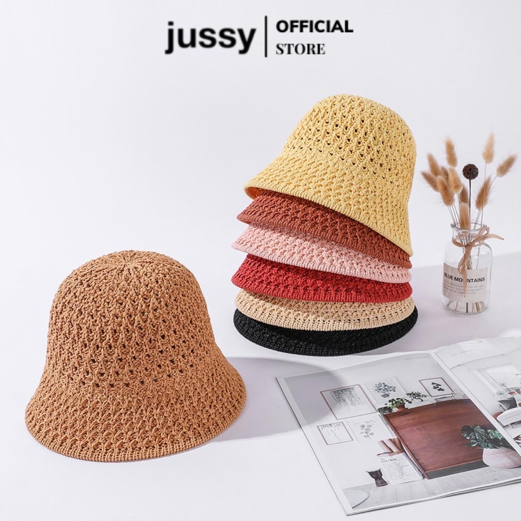 Mũ Len Jussy Official Chất Len Đan Mỏng Mềm Mại Kiểu Lưới To Vành Cụp Thoáng Mái Nhiều Màu Vintage