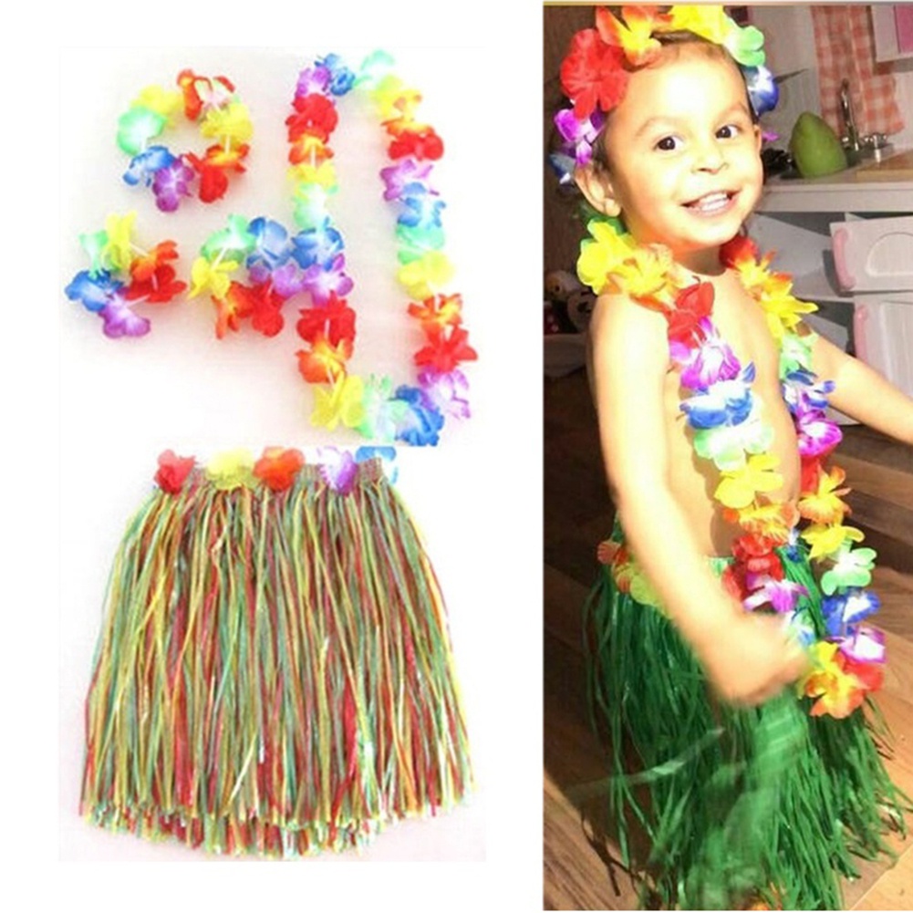 Set Vòng Hoa Và Chân Váy Tua Rua Phong Cách Hawaiian Cho Bé Gái
