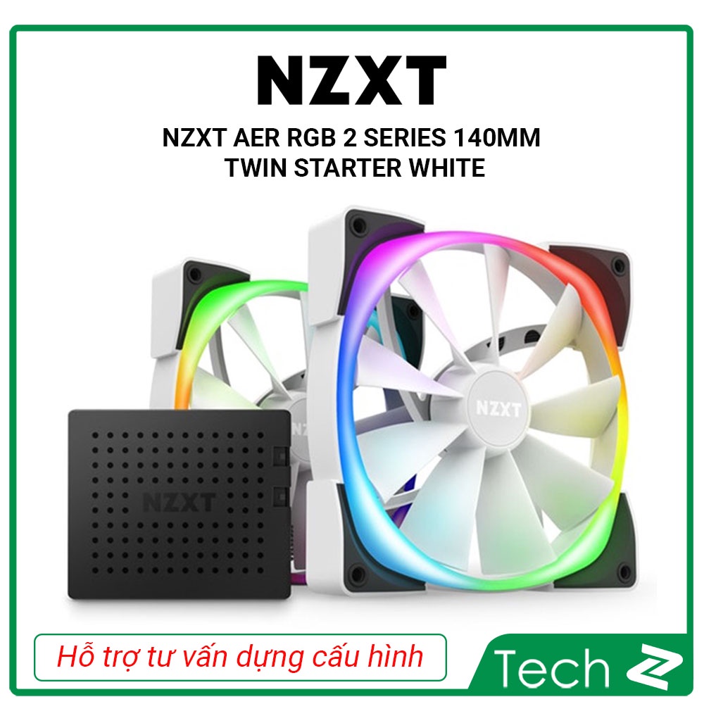 Bộ 2 quạt tản nhiệt cho case NZXT AER RGB 2 Series 140mm Twin Starter White