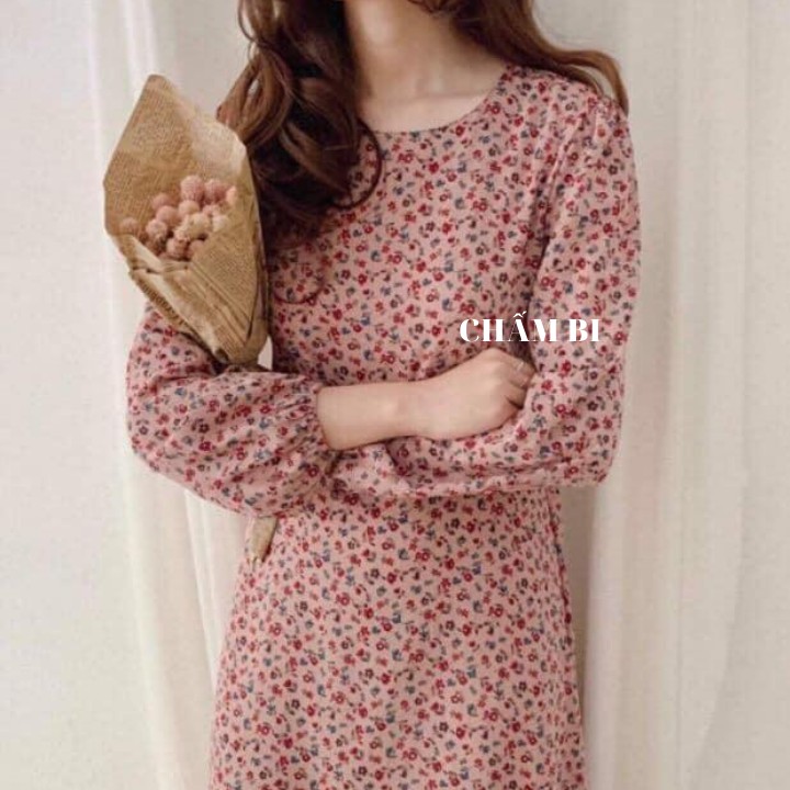 Đầm Hoa Nhí Dài Tay Cổ Tròn 3 màu Trắng, Hồng, Đỏ đen - V.033 | BigBuy360 - bigbuy360.vn