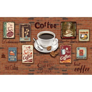 Tranh dán tường khổ lớn trang trí Quán cà phê - Vải lụa kim tuyến