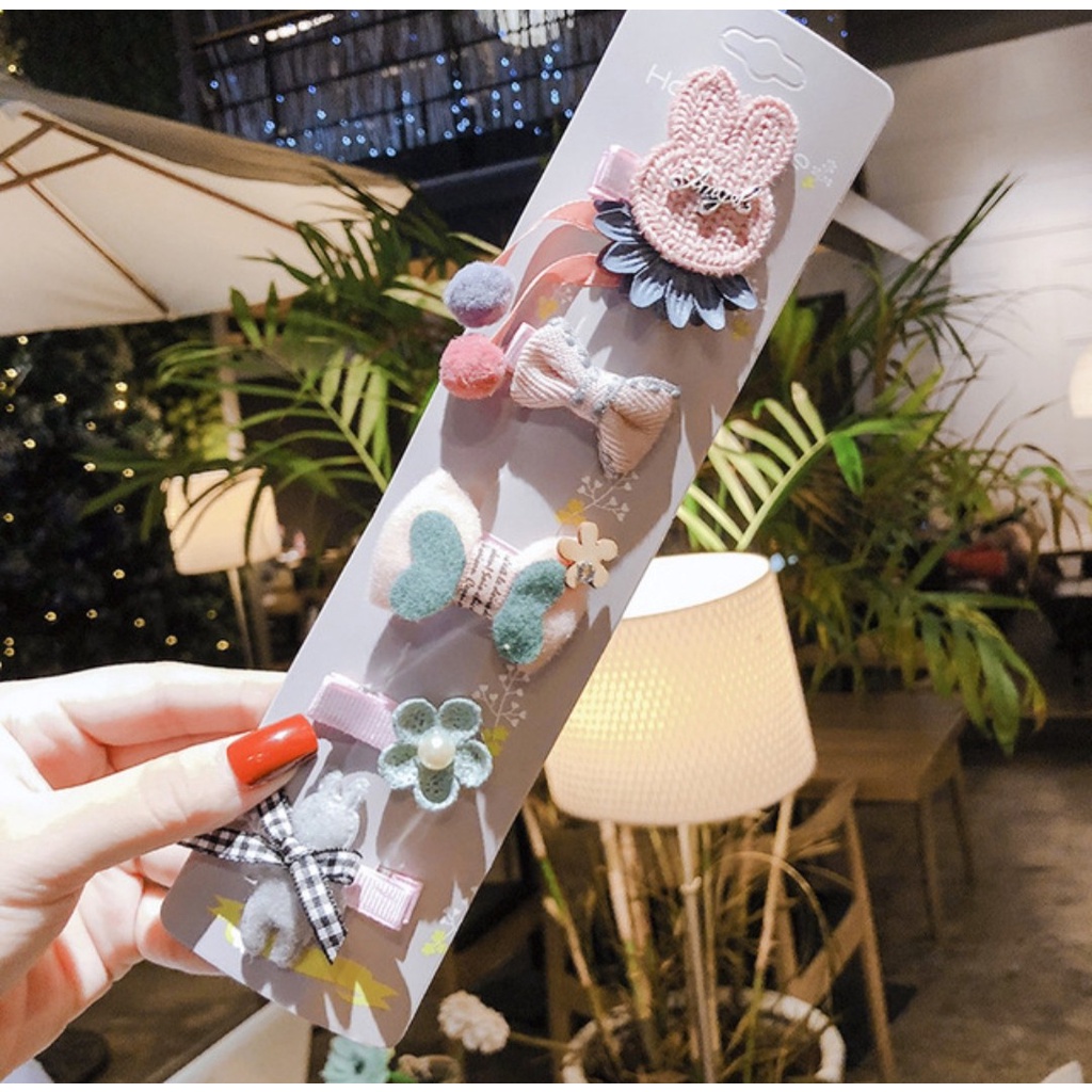 Set 5 kẹp tóc style Hàn Quốc xinh xắn cho bé yêu