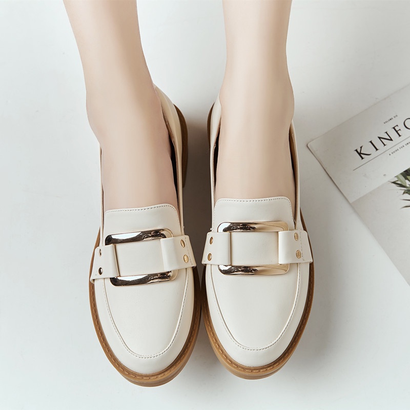 Giày Da Nữ Mũi Tròn Phong Cách Anh Quốc