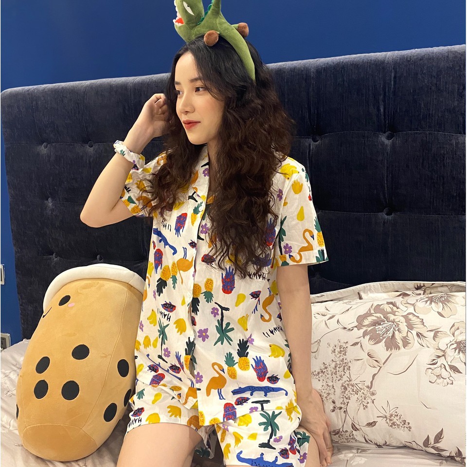 ĐỒ BỘ PIJAMA 💖FREESHIP💖 Bộ mặc nhà nữ chất thô Hàn cao cấp mềm mát, hoạ tiết xinh, tay ngắn quần đùi