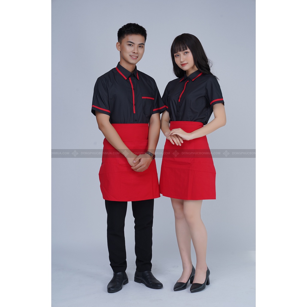 Tạp dề ngắn nửa người - Màu đỏ trơn, chất liệu kaki dày dặn, lên dáng đẹp - Tạp dề phục vụ cho nam, nữ - Giá tốt