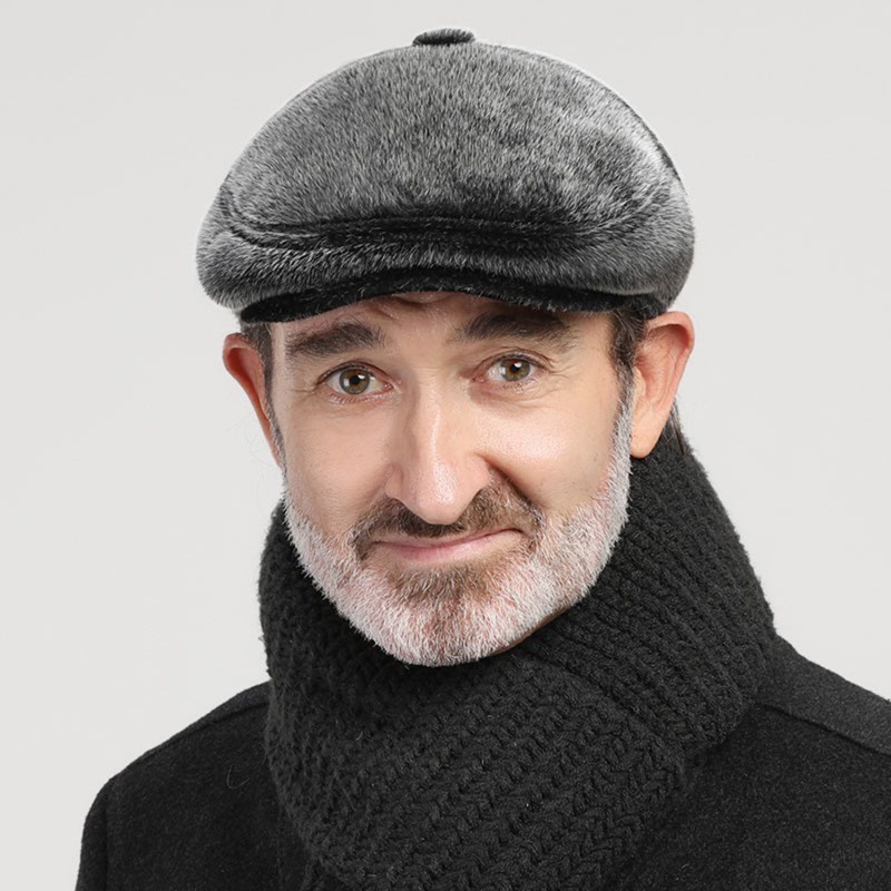 [QLQL] Mũ Beret Lông Giả Che Tai Giữ Ấm Mùa Đông Dành Cho Người Lớn Tuổi