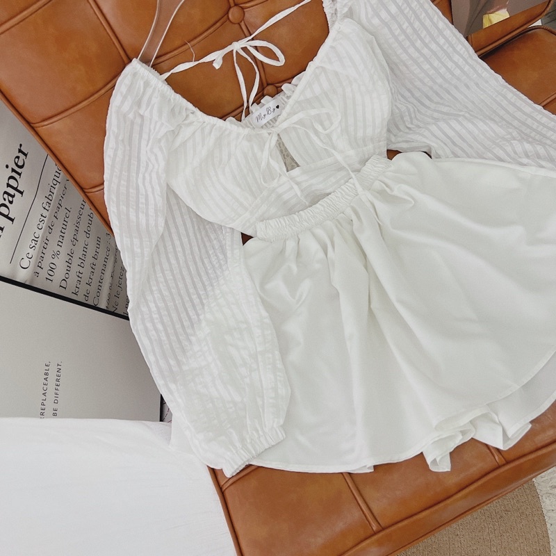 SET ÁO SỌC VẢI CROPTOP BO CHUN + CHÂN VÁY XOÈ