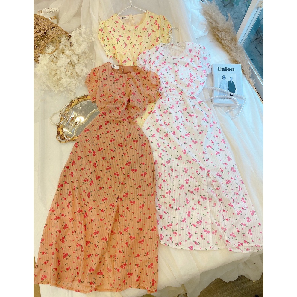 Đầm Hoa Dập Xẻ Bên