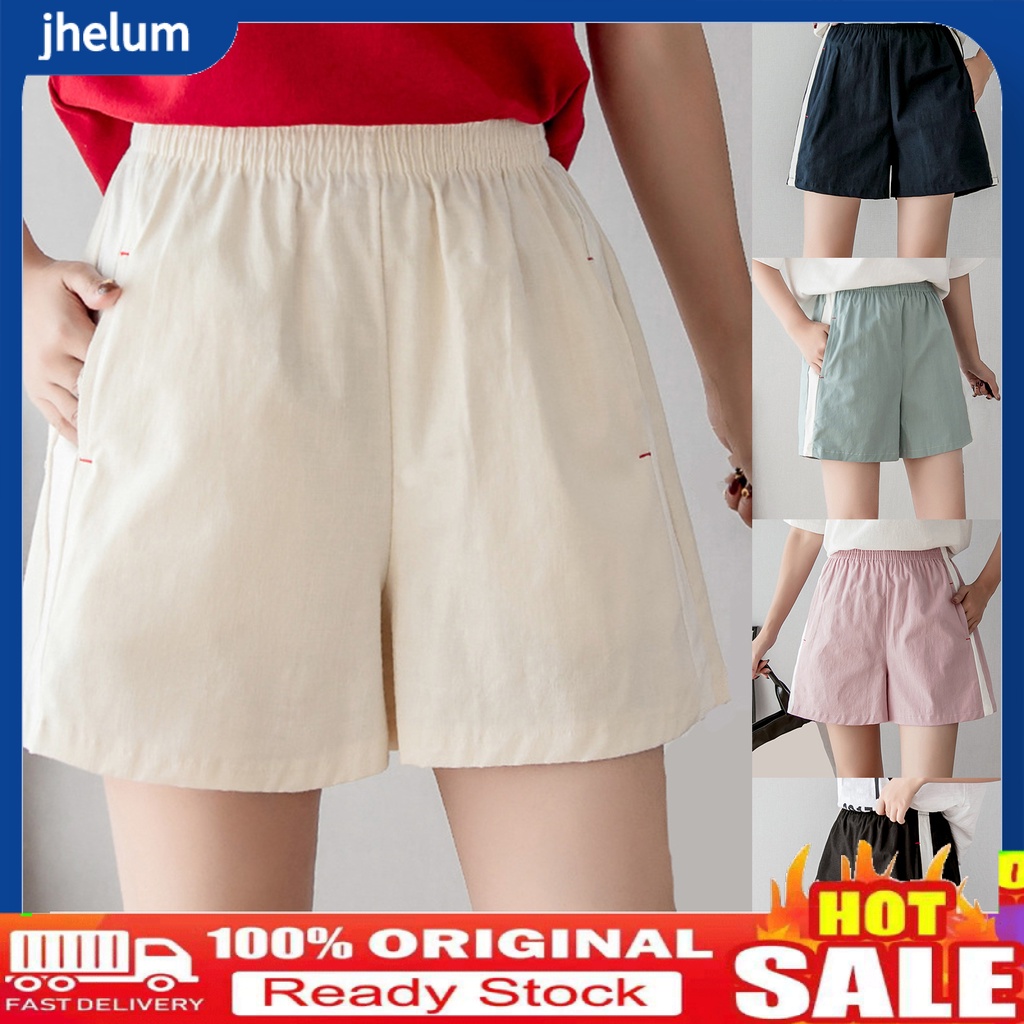 Quần Short Thể Thao Lưng Cao Ống Rộng Kẻ Sọc Thời Trang Mùa Hè Cho Nữ