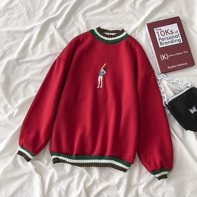 Áo sweater tay dài dáng rộng thêu họa tiết thời trang cho nữ
