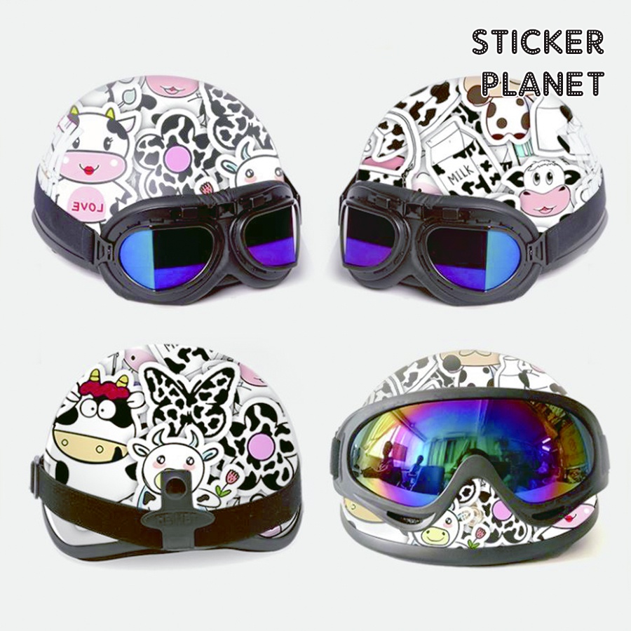 Bộ sticker chống thấm nước trang trí mũ bảo hiểm, đàn, guitar, ukulele, điện thoại laptop chủ đề con bò sữa