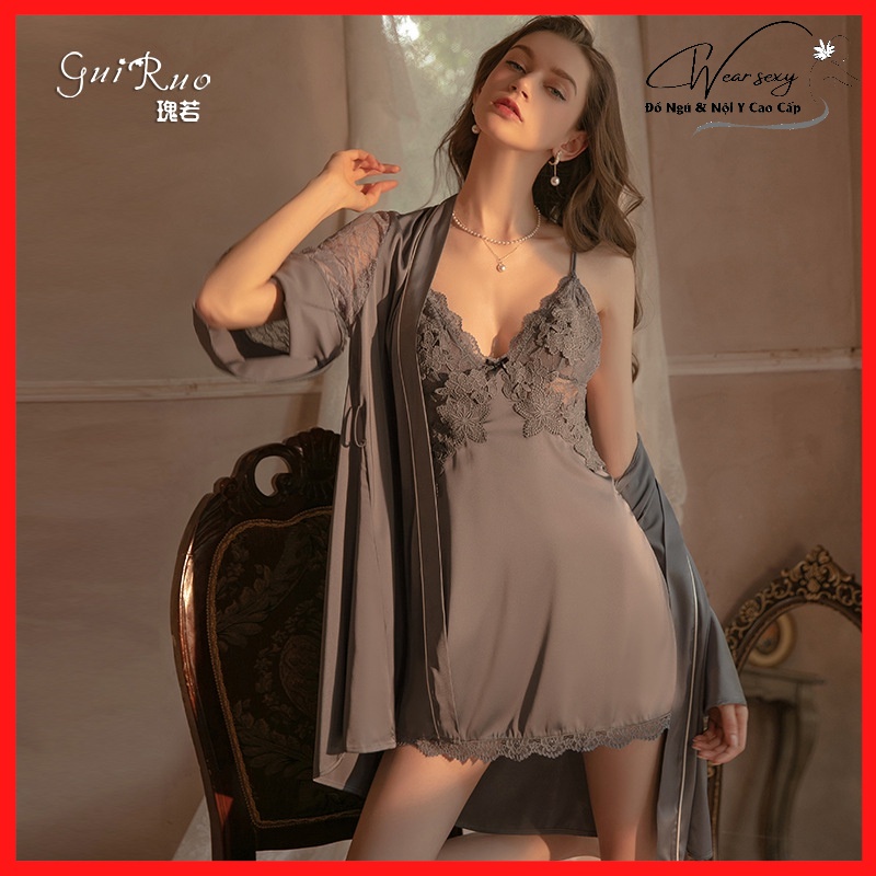 Set Váy Ngủ Ren Sexy Gợi Cảm Kèm Áo Choàng MS1170 [CWEAR.SEXY_ĐỒ NGỦ &amp; NỘI Y CAO CẤP]